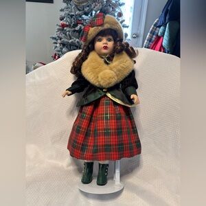 Plaid Holiday Doll with Fur Trim